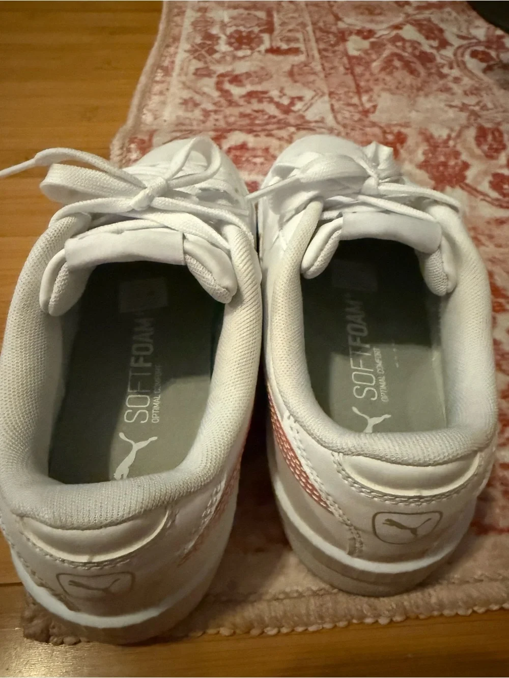 Puma Kids White Sneakers with Metallic Rose Accent